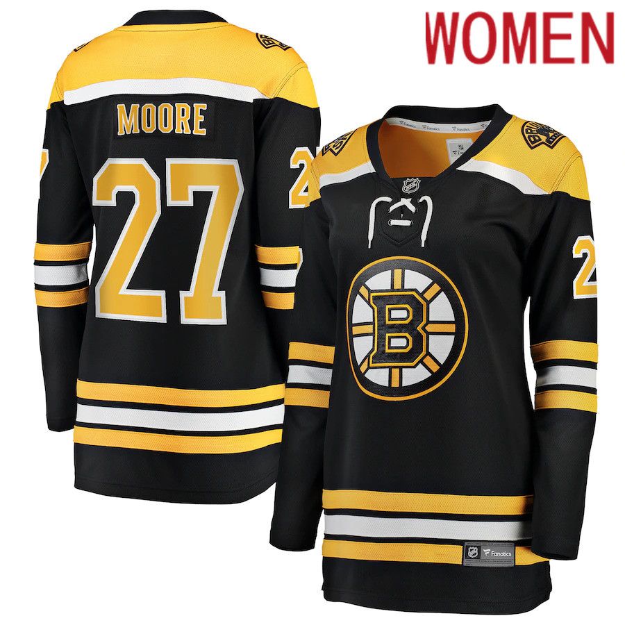 Women Boston Bruins 27 John Moore Fanatics Branded Black Home Breakaway Player NHL Jersey